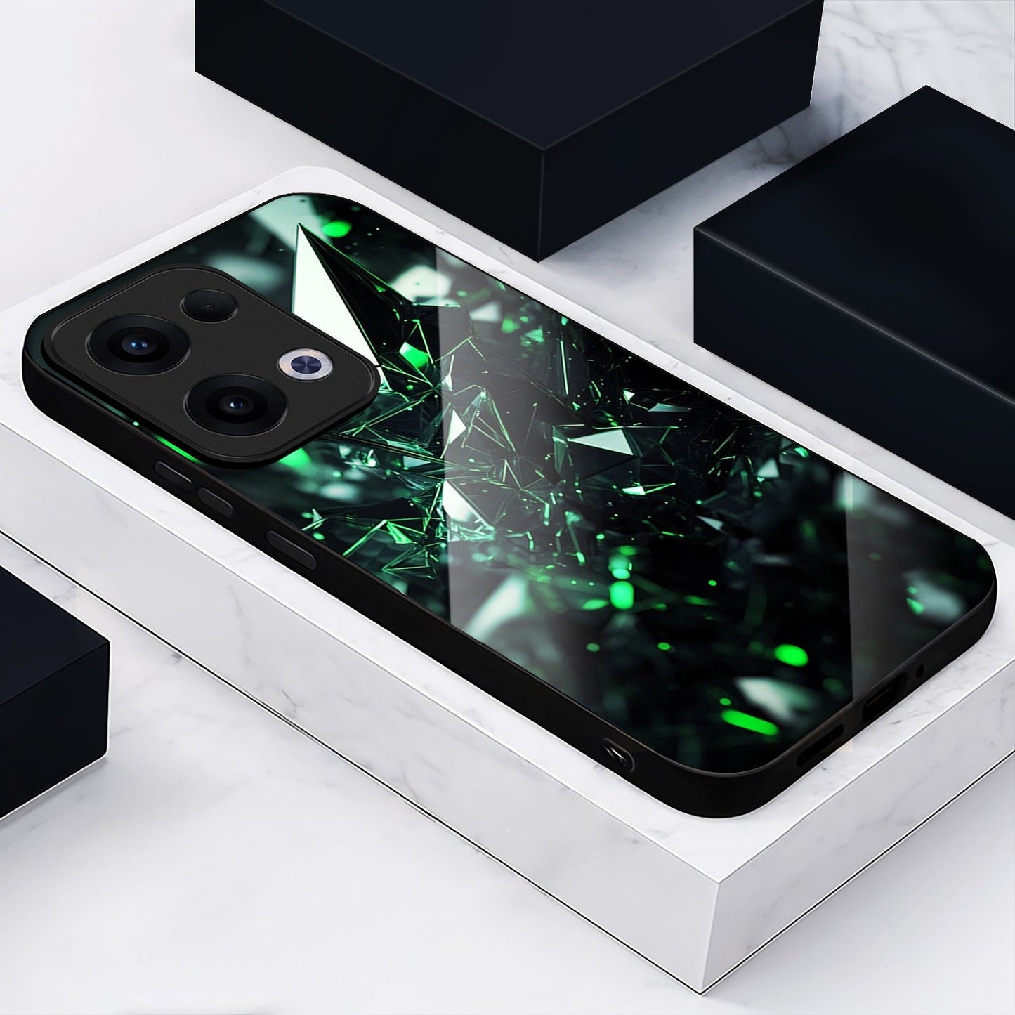 Oppo Reno 13 5G Premium Acrylic Shockproof Glass Back Case (Green Prism)