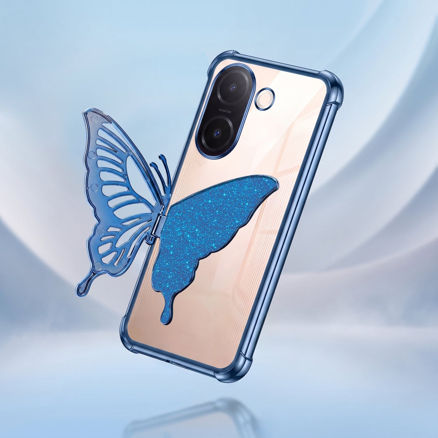 Vivo V60e 5G Premium Butterfly Glitter Transparent Shockproof Airbag Phone Case