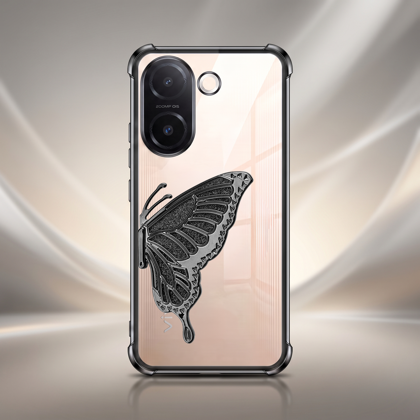 Vivo V60e 5G Premium Butterfly Glitter Transparent Shockproof Airbag Phone Case