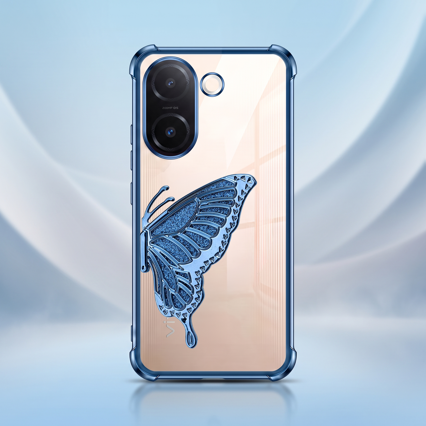 Vivo V60e 5G Premium Butterfly Glitter Transparent Shockproof Airbag Phone Case
