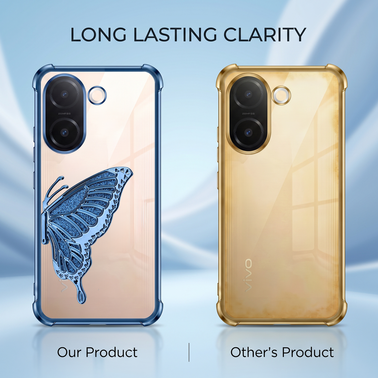 Vivo V60e 5G Premium Butterfly Glitter Transparent Shockproof Airbag Phone Case