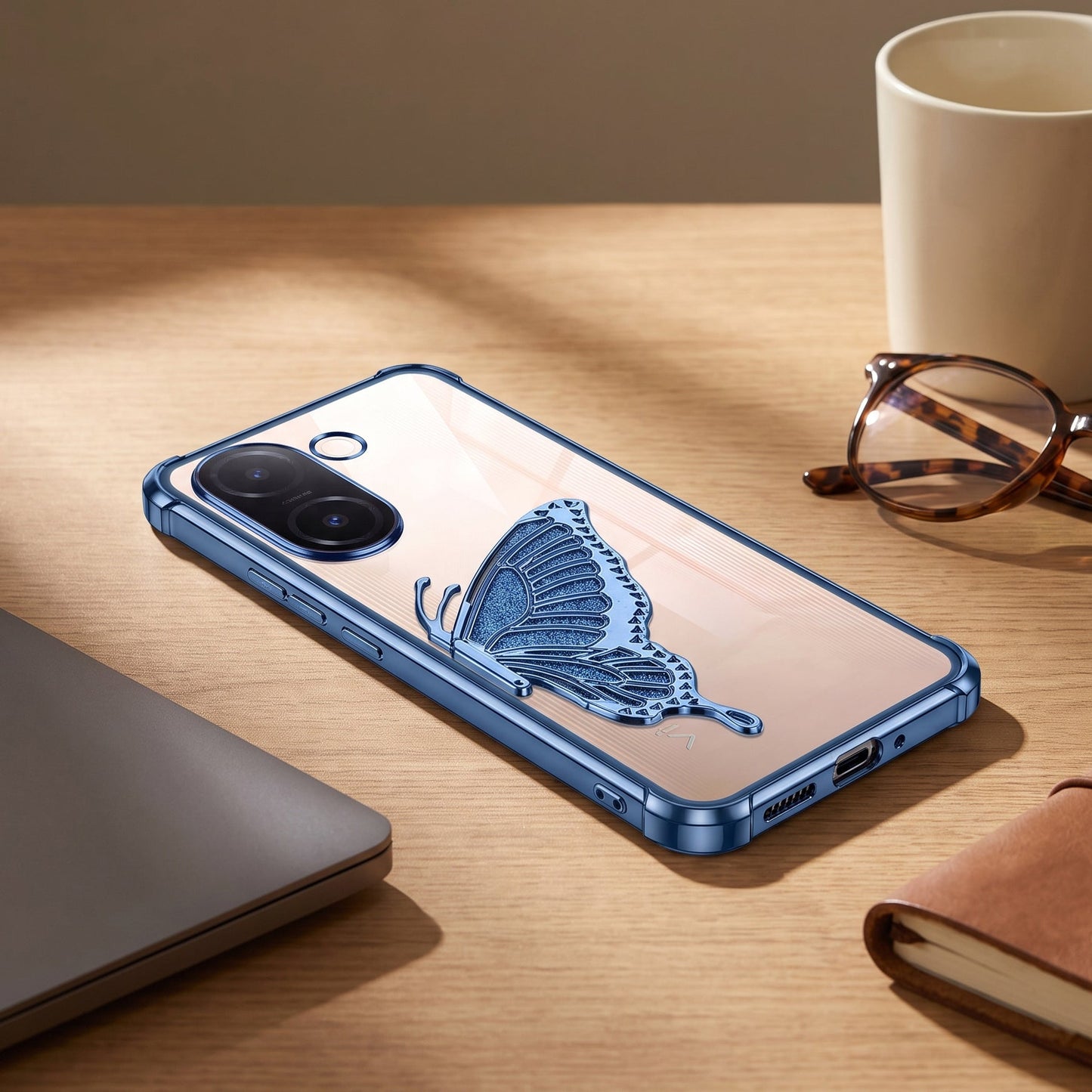 Vivo V60e 5G Premium Butterfly Glitter Transparent Shockproof Airbag Phone Case