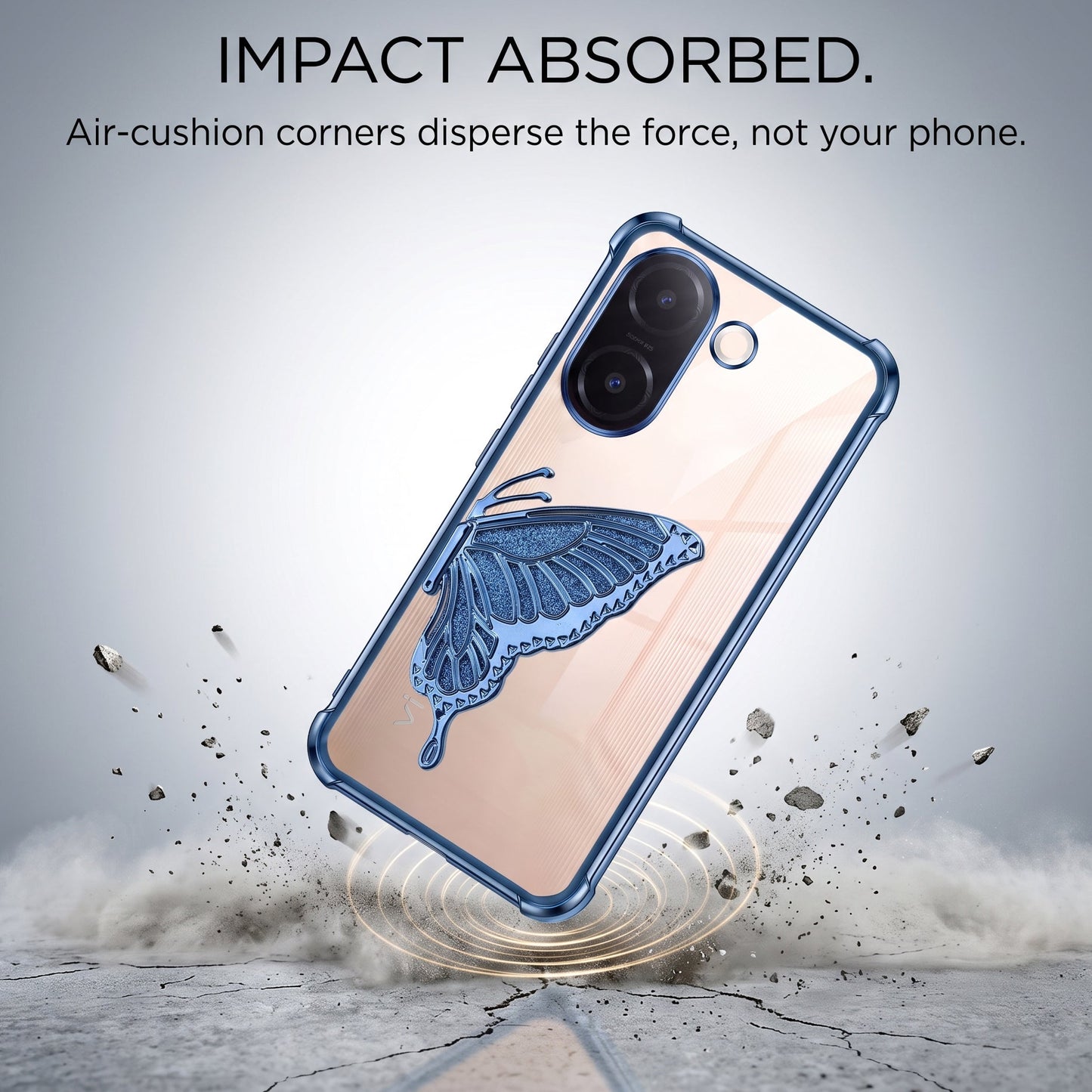 Vivo V60e 5G Premium Butterfly Glitter Transparent Shockproof Airbag Phone Case