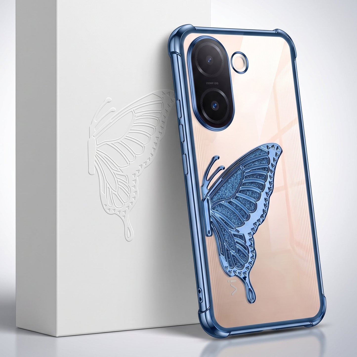 Vivo V60e 5G Premium Butterfly Glitter Transparent Shockproof Airbag Phone Case
