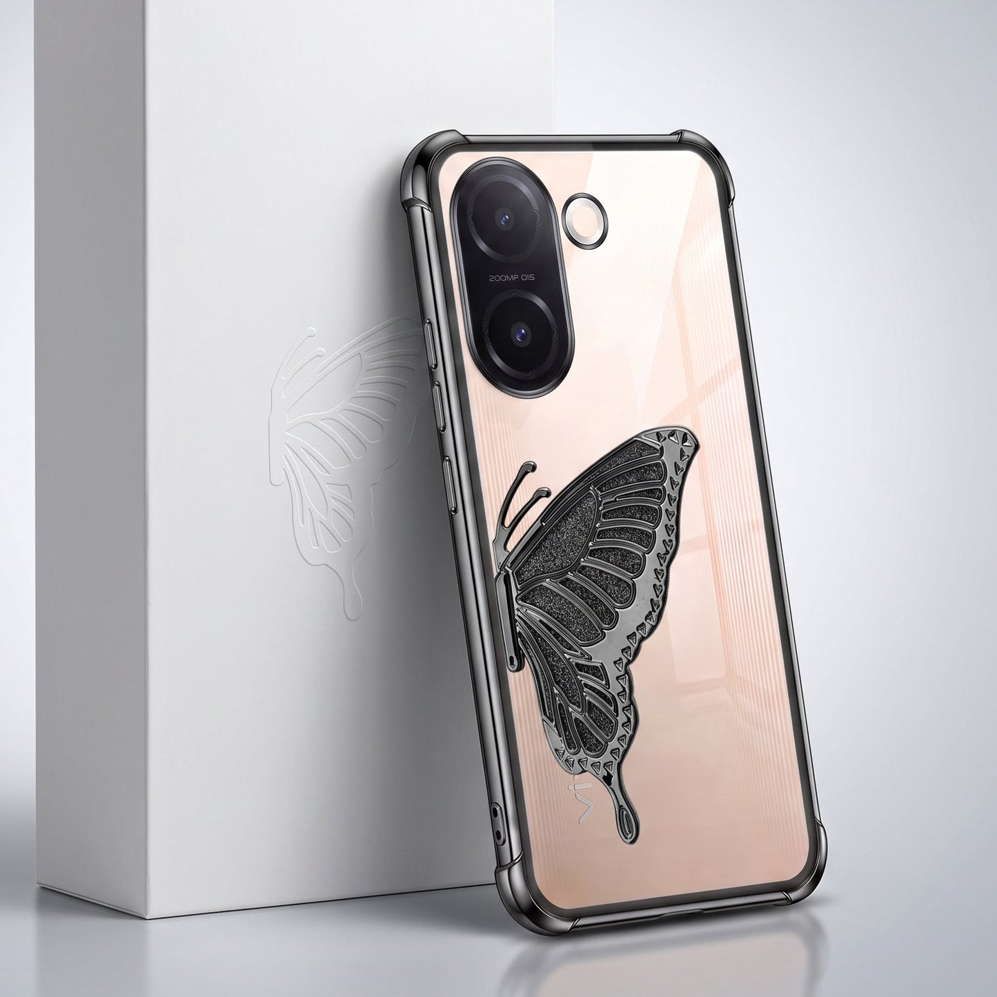 Vivo V60e 5G Premium Butterfly Glitter Transparent Shockproof Airbag Phone Case