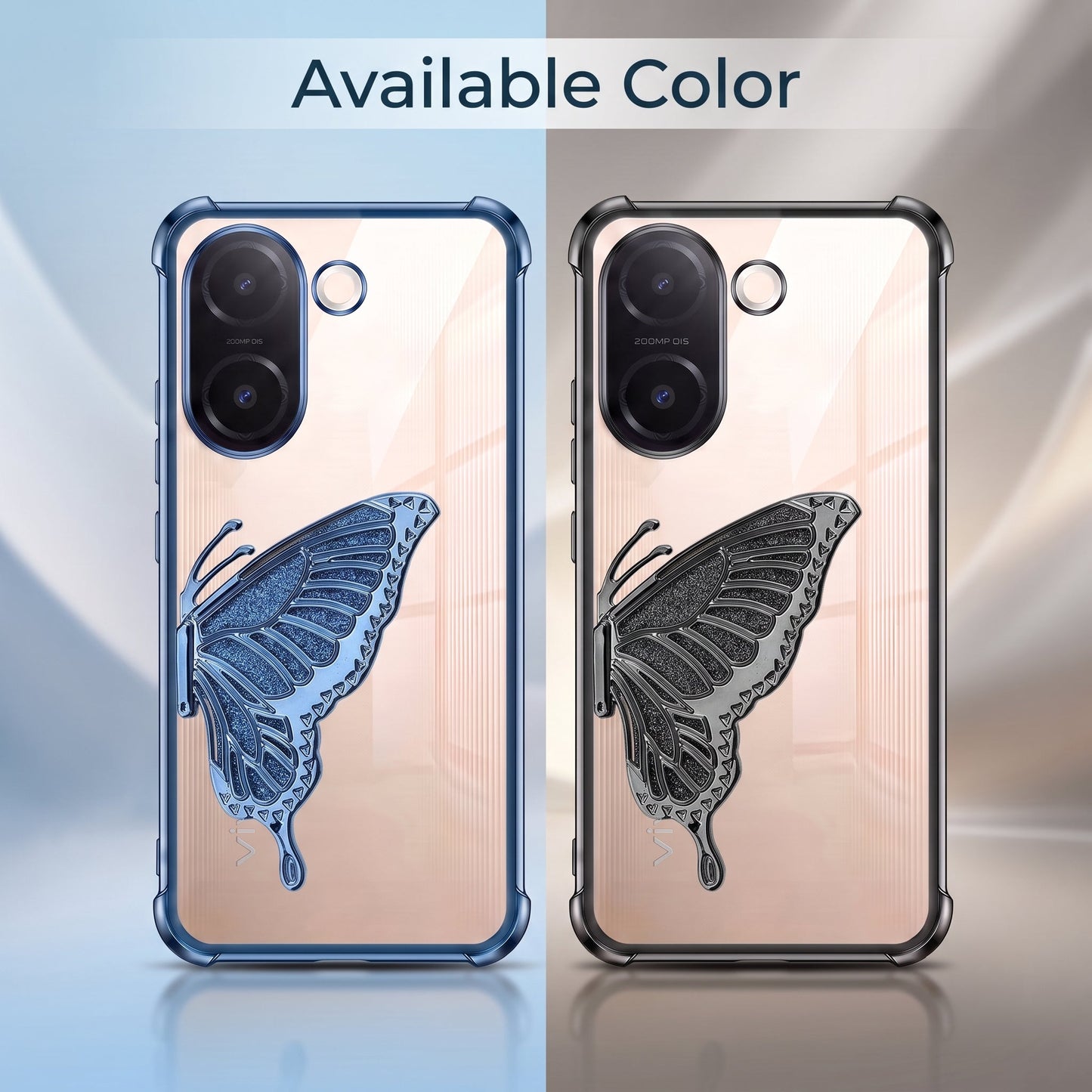 Vivo V60e 5G Premium Butterfly Glitter Transparent Shockproof Airbag Phone Case
