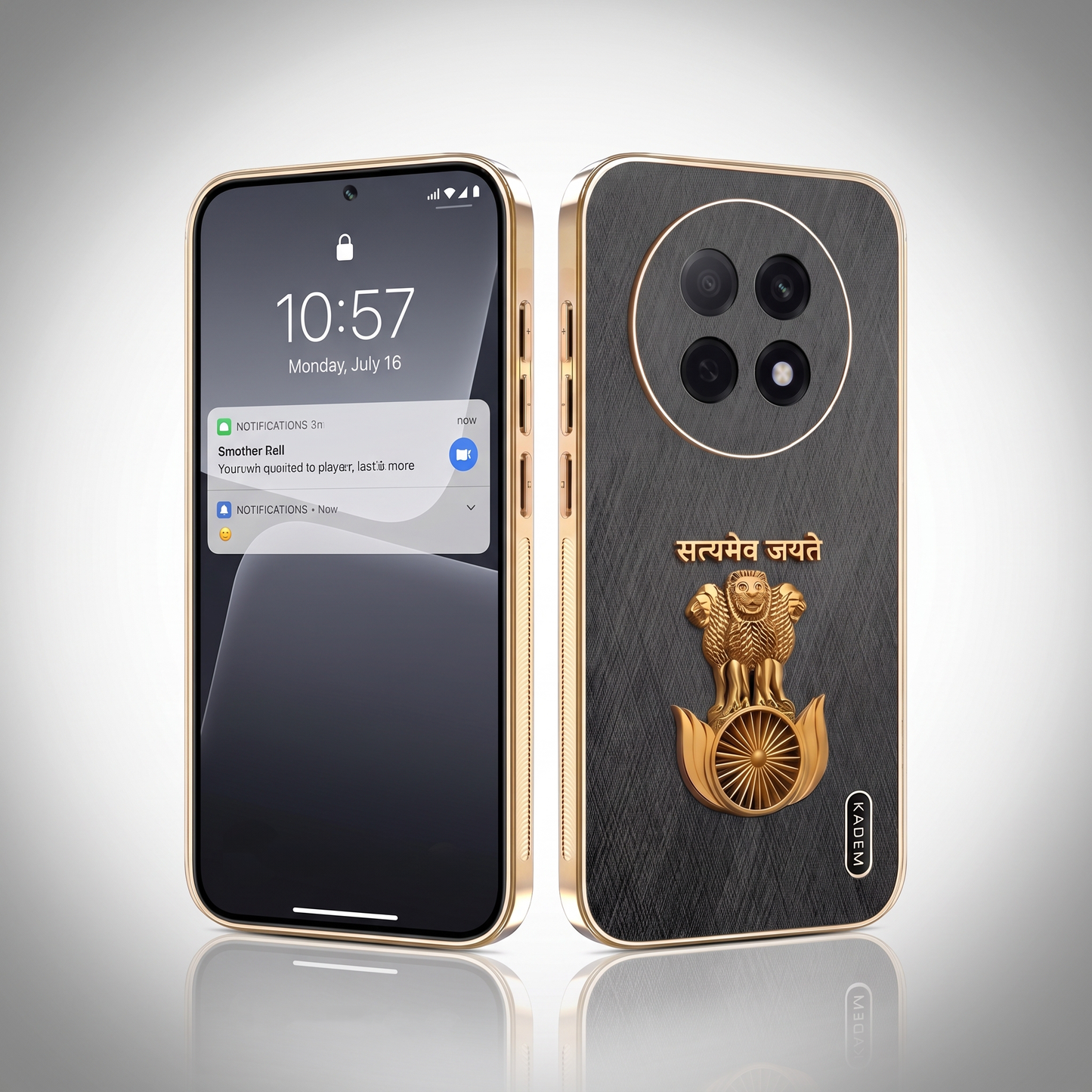 Oppo F31 Pro+ Satyamev Jayate 3D Electroplated Frame Gold Thread Pattern Hard Back Case