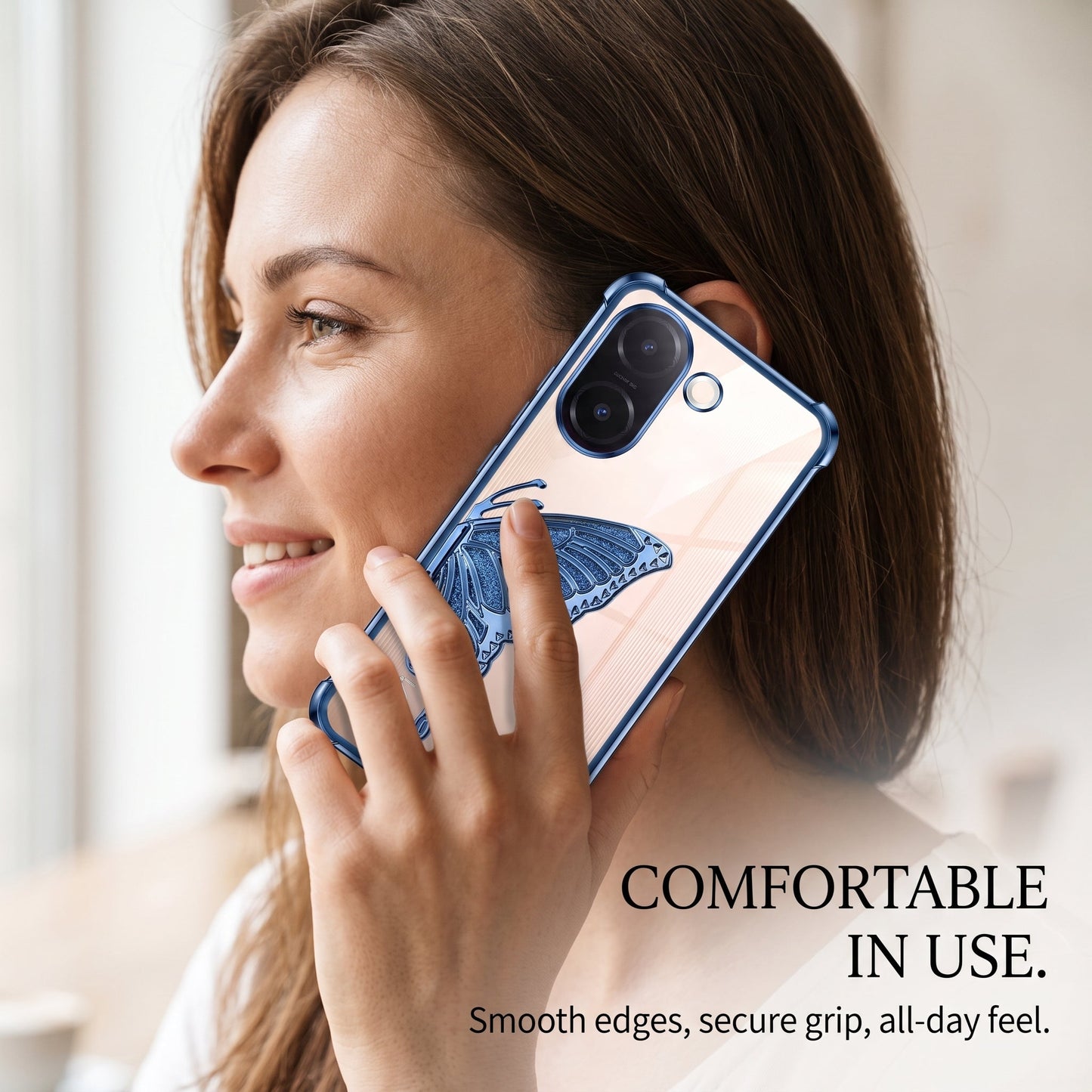 Vivo V60e 5G Premium Butterfly Glitter Transparent Shockproof Airbag Phone Case