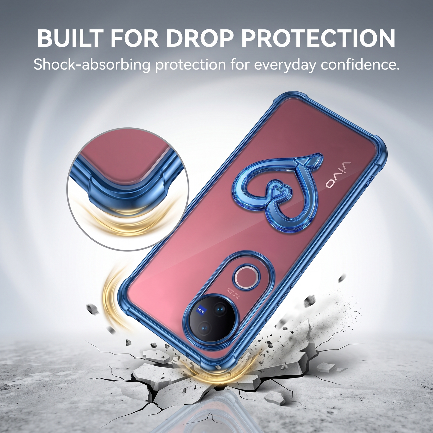 Vivo V50 5G Premium Heart Transparent Shockproof Airbag Phone Case
