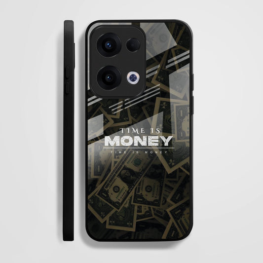 Oppo Reno 13 5G Premium Acrylic Shockproof Glass Back Case (Time is Money)