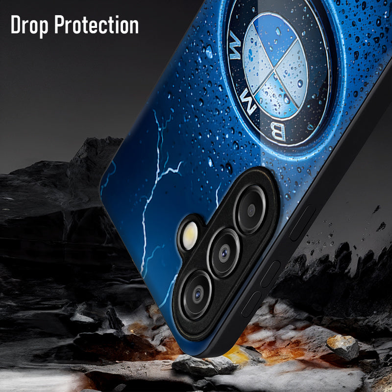 Samsung Galaxy A56 Premium Acrylic Shockproof Glass Back Case (Lightning Badge)