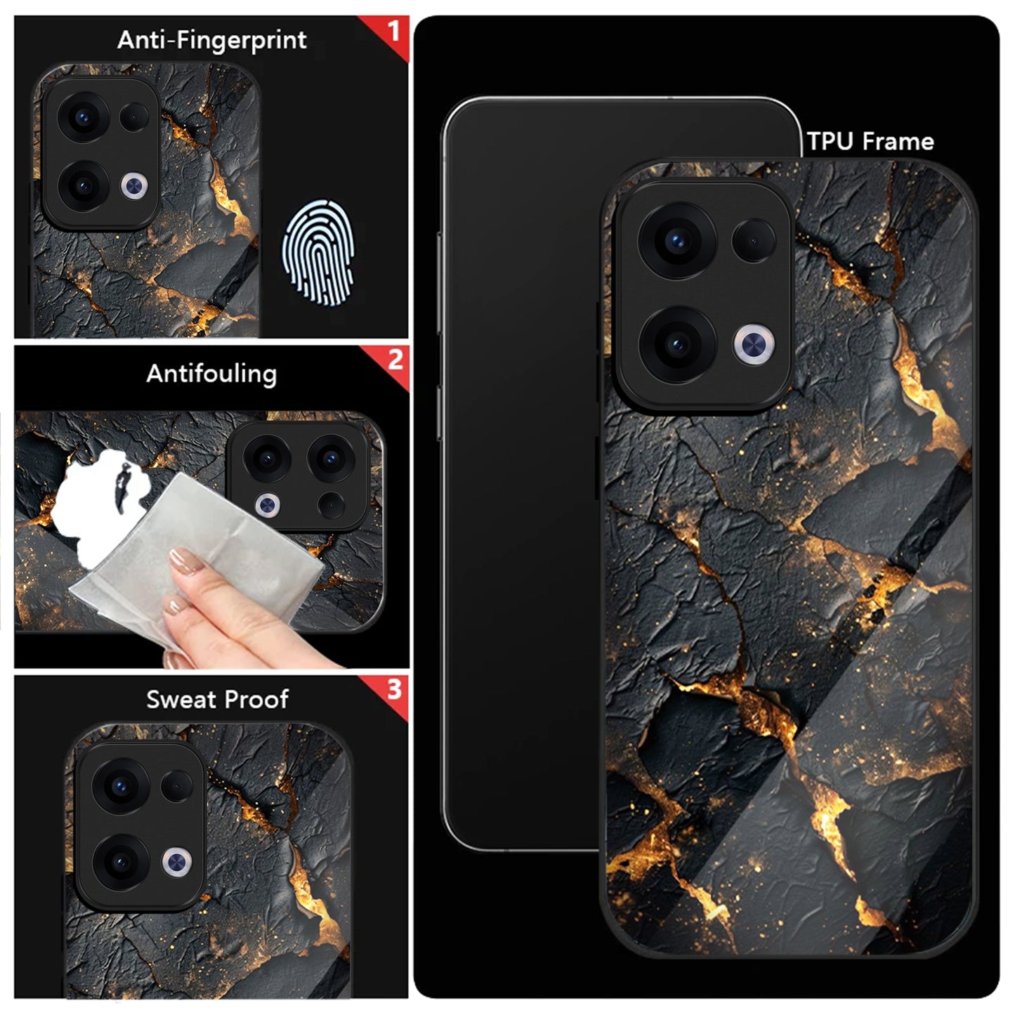 Oppo Reno 13 5G Premium Acrylic Shockproof Glass Back Case (Volcanic Gold)