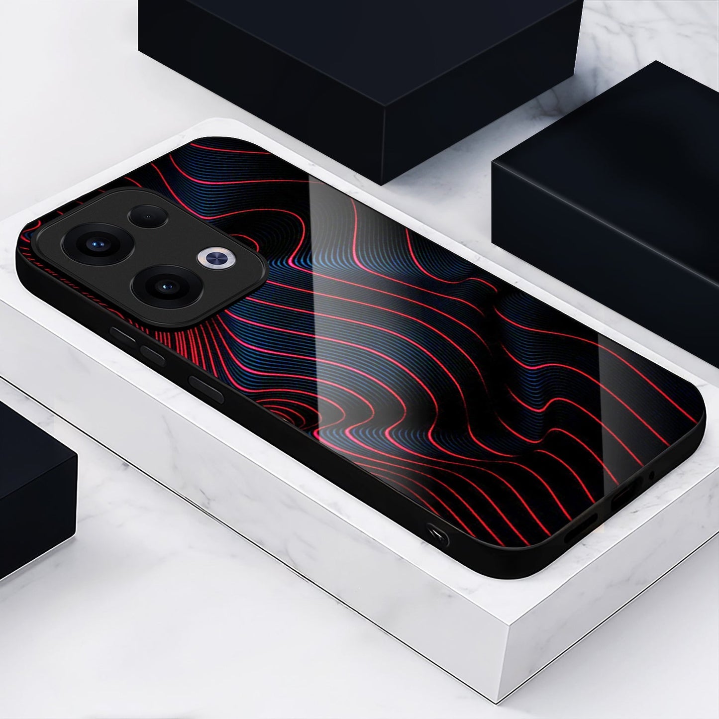 Oppo Reno 13 5G Premium Acrylic Shockproof Glass Back Case (Neon Waves)