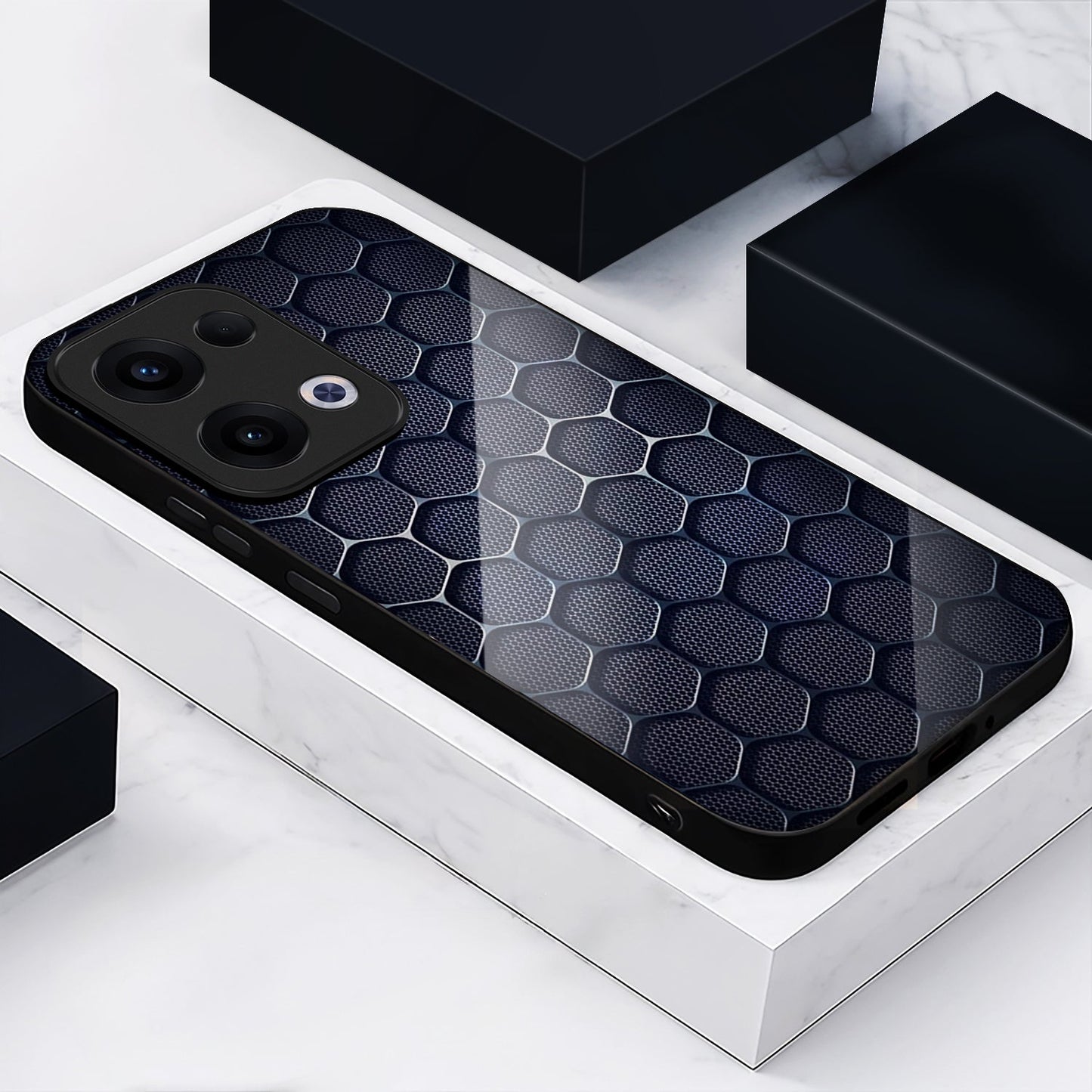 Oppo Reno 13 5G Premium Acrylic Shockproof Glass Back Case (Midnight Mesh)