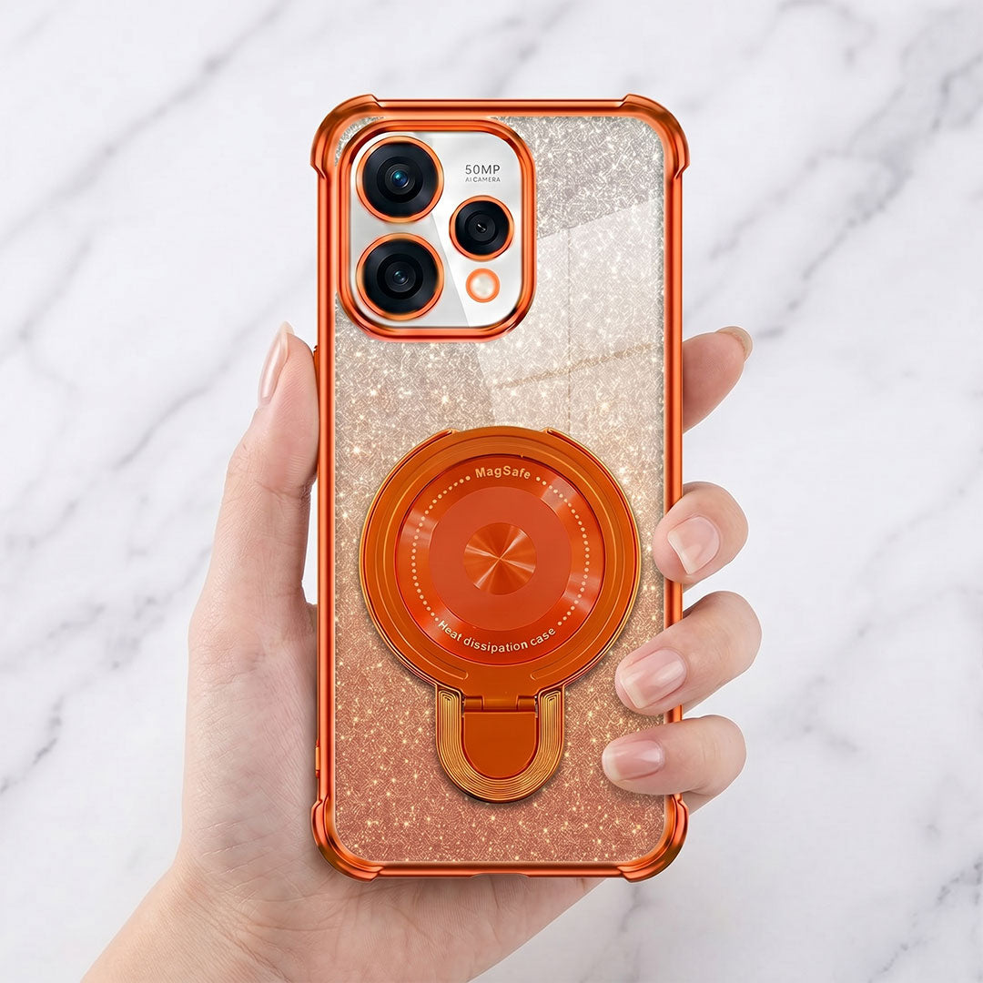 Oppo Reno 15 5G Invincible Bracket Ring Stand Shimmer Airbag Cosmic Orange Case