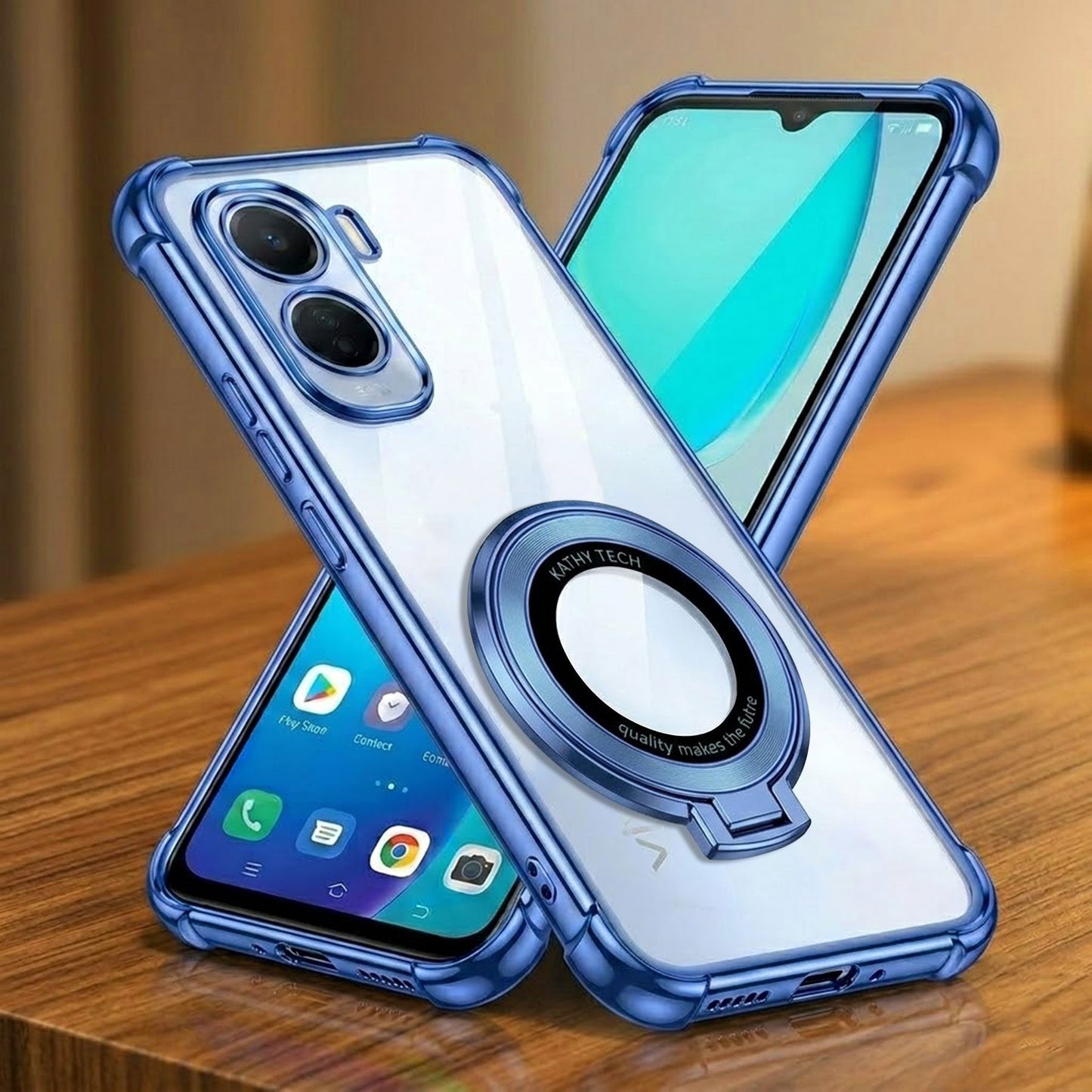 Vivo T5 Pro 5G Original Luxury Magnifier Ring Stand Shockproof Airbags Corner Case