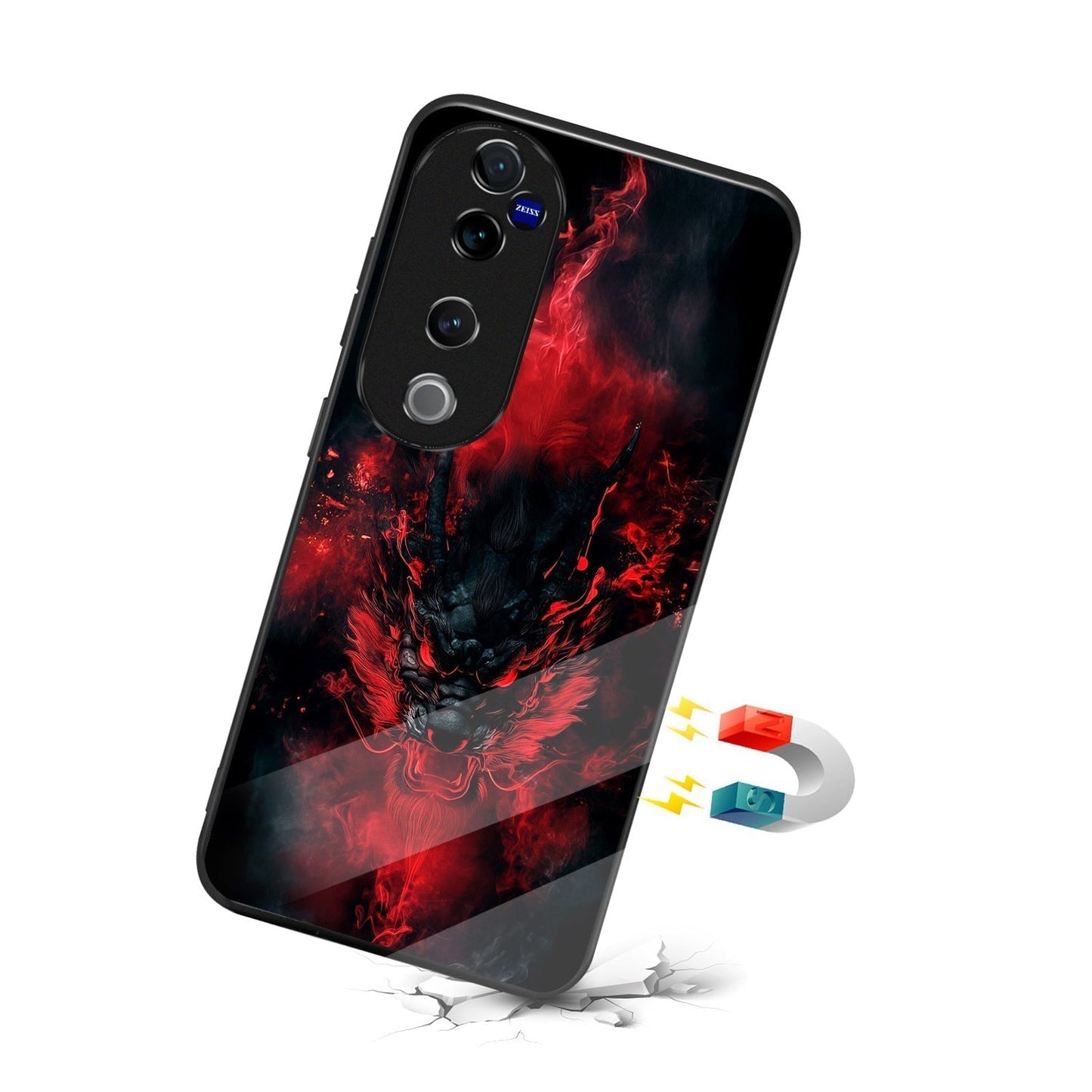 Vivo V40 Pro 5G Premium Acrylic Shockproof Glass Back Case (Fire-Dragon)