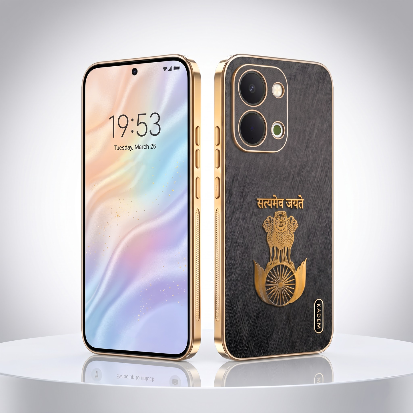 Vivo T5x 5G Satyamev Jayate 3D Electroplated Frame Gold Thread Pattern Hard Back Case
