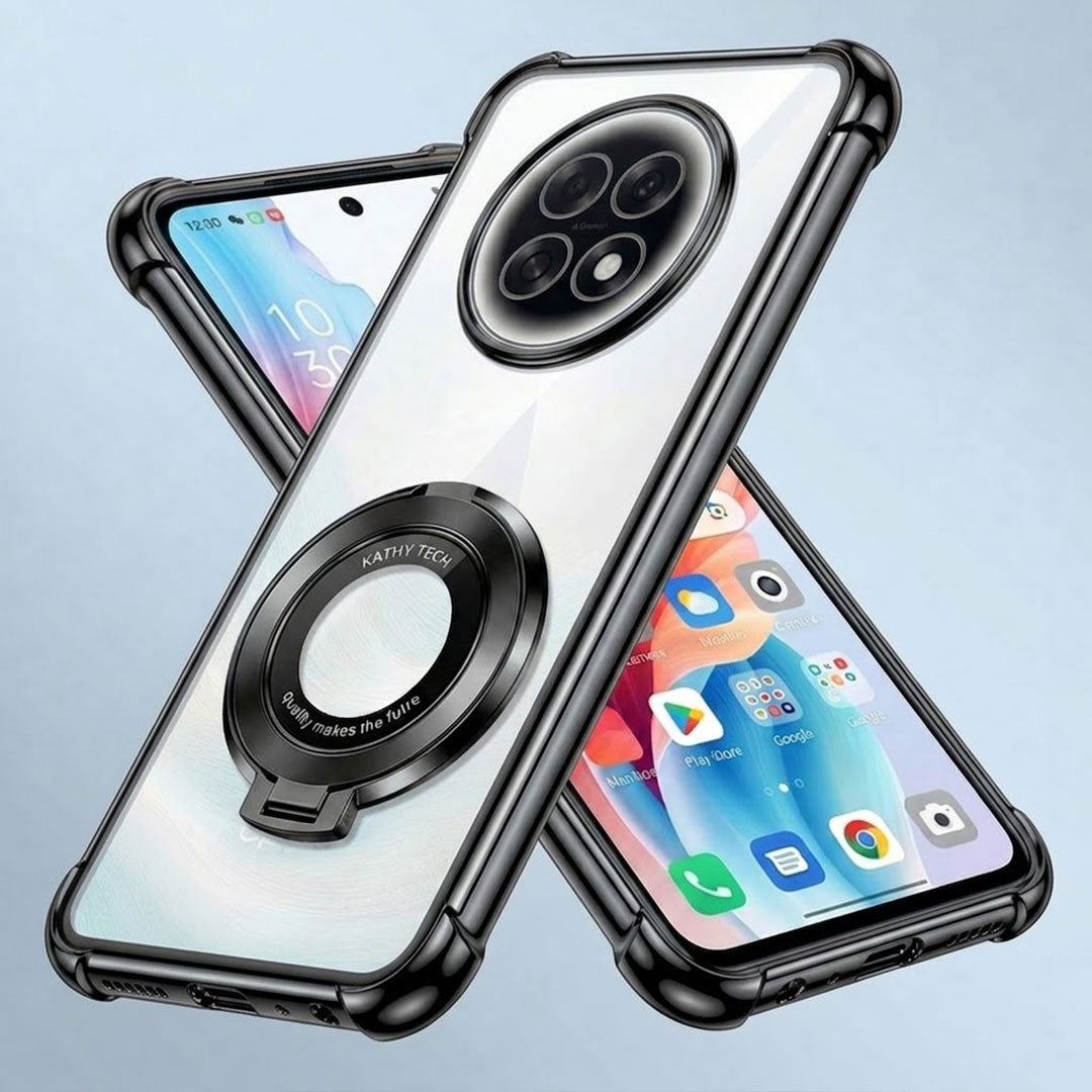 Oppo F31 Pro+ 5G Original Luxury Magnifier Ring Stand Shockproof Airbags Corner Case (Buy 1 Get 1 Free Surprise Cover)