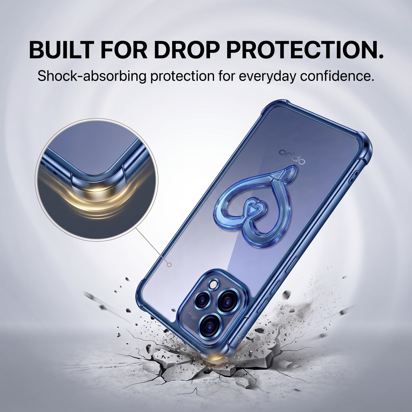 Oppo Reno 15 5G Premium Heart Transparent Shockproof Airbag Phone Case