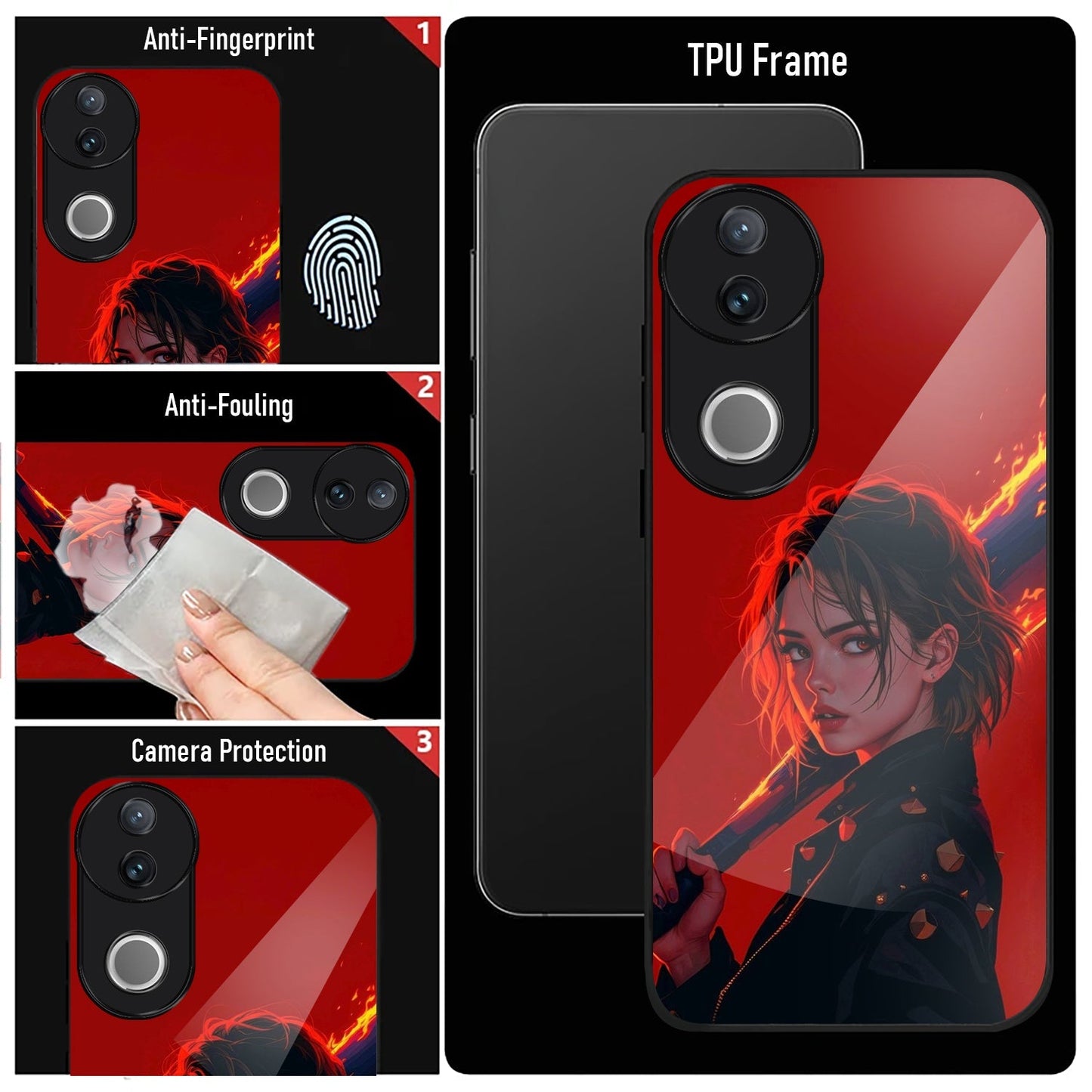 Vivo V50 5G Premium Acrylic Shockproof Glass Back Case (Flame Queen)