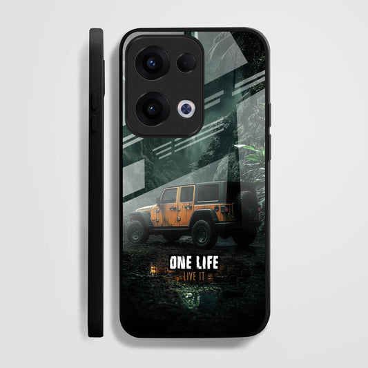 Oppo Reno 13 5G Premium Acrylic Shockproof Glass Back Case (Jeep Case)