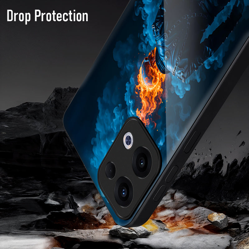 Oppo Reno 13 5G Premium Acrylic Shockproof Glass Back Case (Chains of Fire)