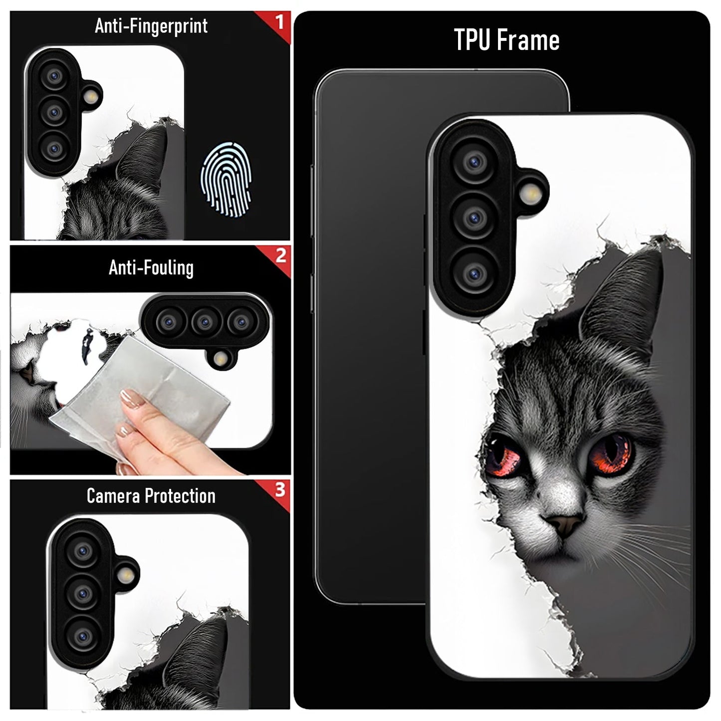 Samsung Galaxy A56 5G Premium Acrylic Shockproof Glass Back Case (White Cat)