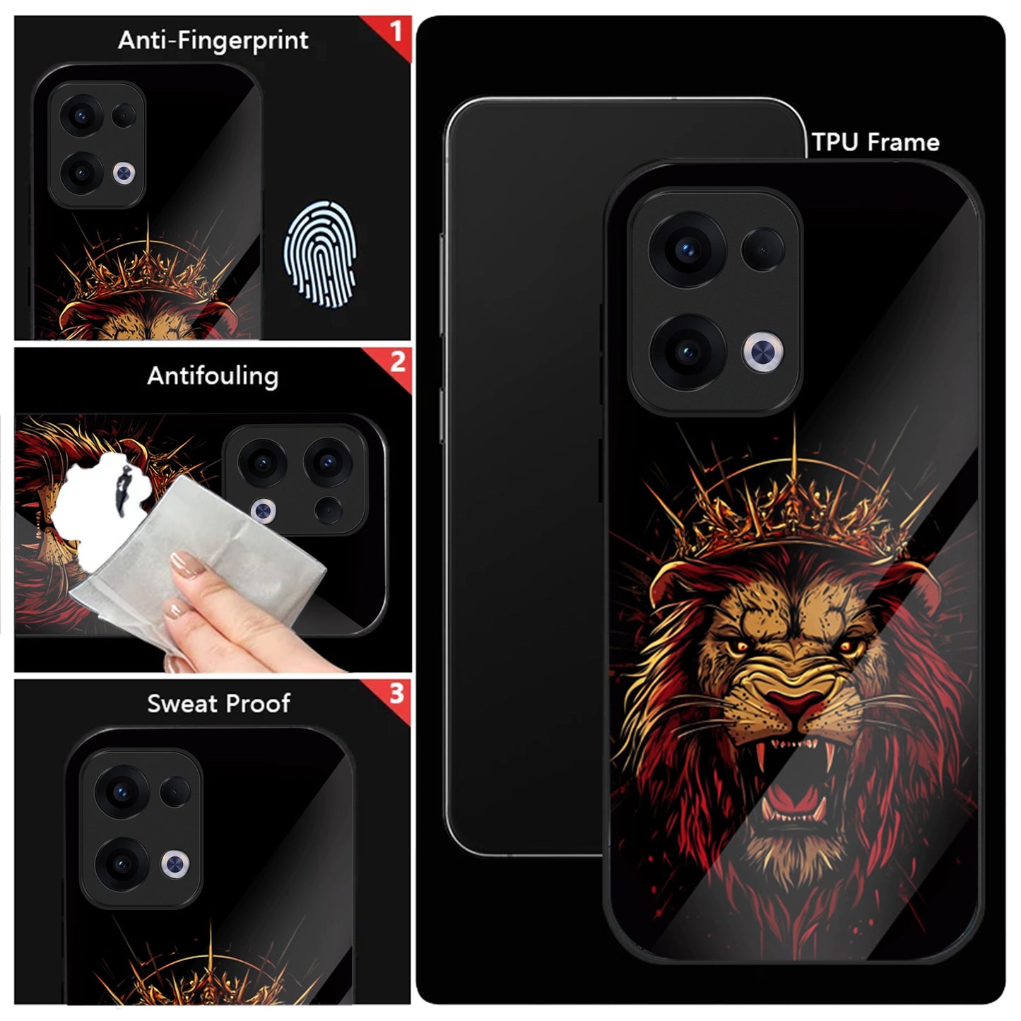 Oppo Reno 13 5G Premium Acrylic Shockproof Glass Back Case (King's Roar)