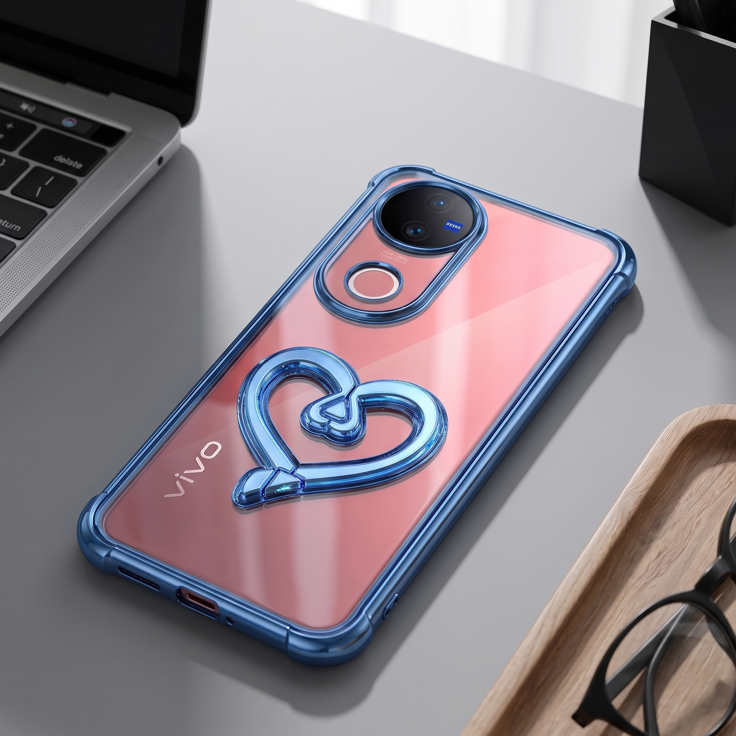 Vivo V50 5G Premium Heart Transparent Shockproof Airbag Phone Case