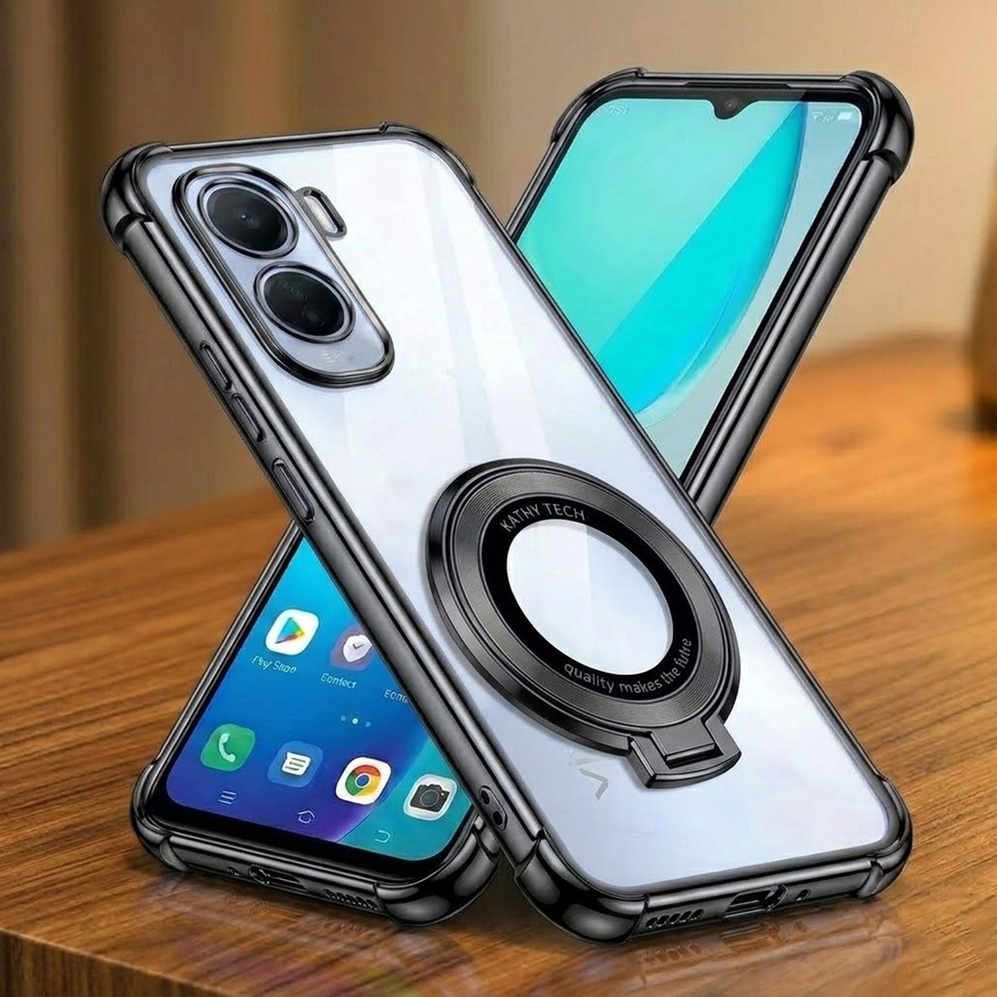 Vivo T5 Pro 5G Original Luxury Magnifier Ring Stand Shockproof Airbags Corner Case