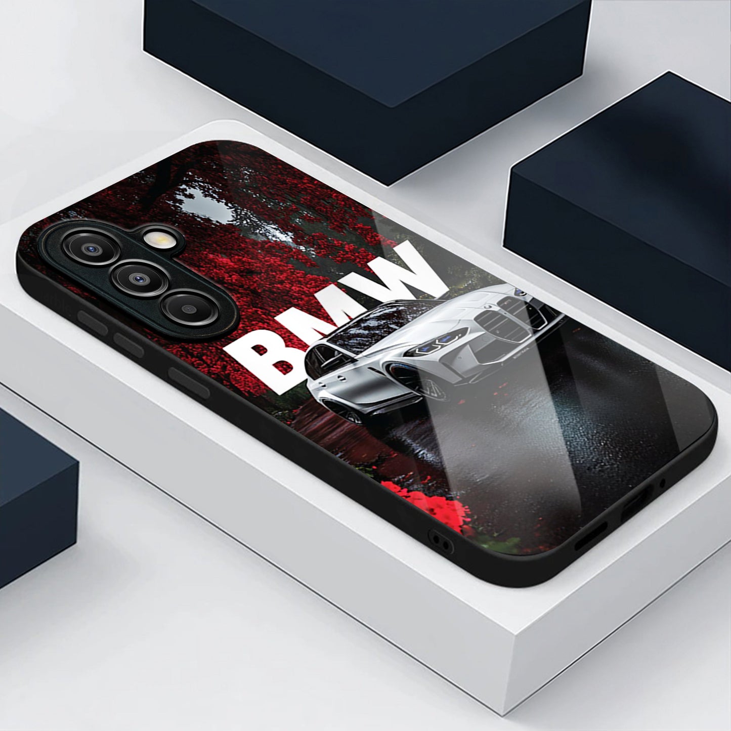 Samsung Galaxy A56 Premium Acrylic Shockproof Glass Back Case (Redline BMW)