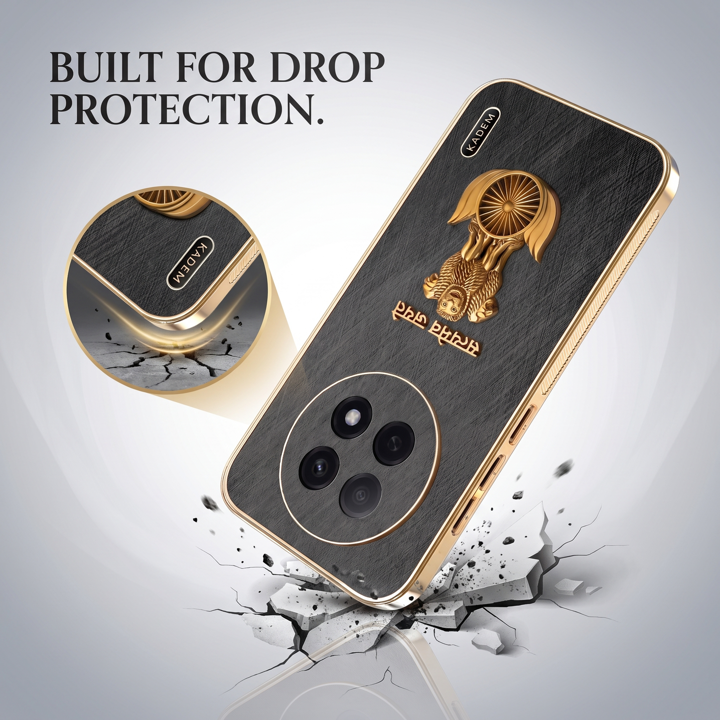Oppo F31 Pro+ Satyamev Jayate 3D Electroplated Frame Gold Thread Pattern Hard Back Case