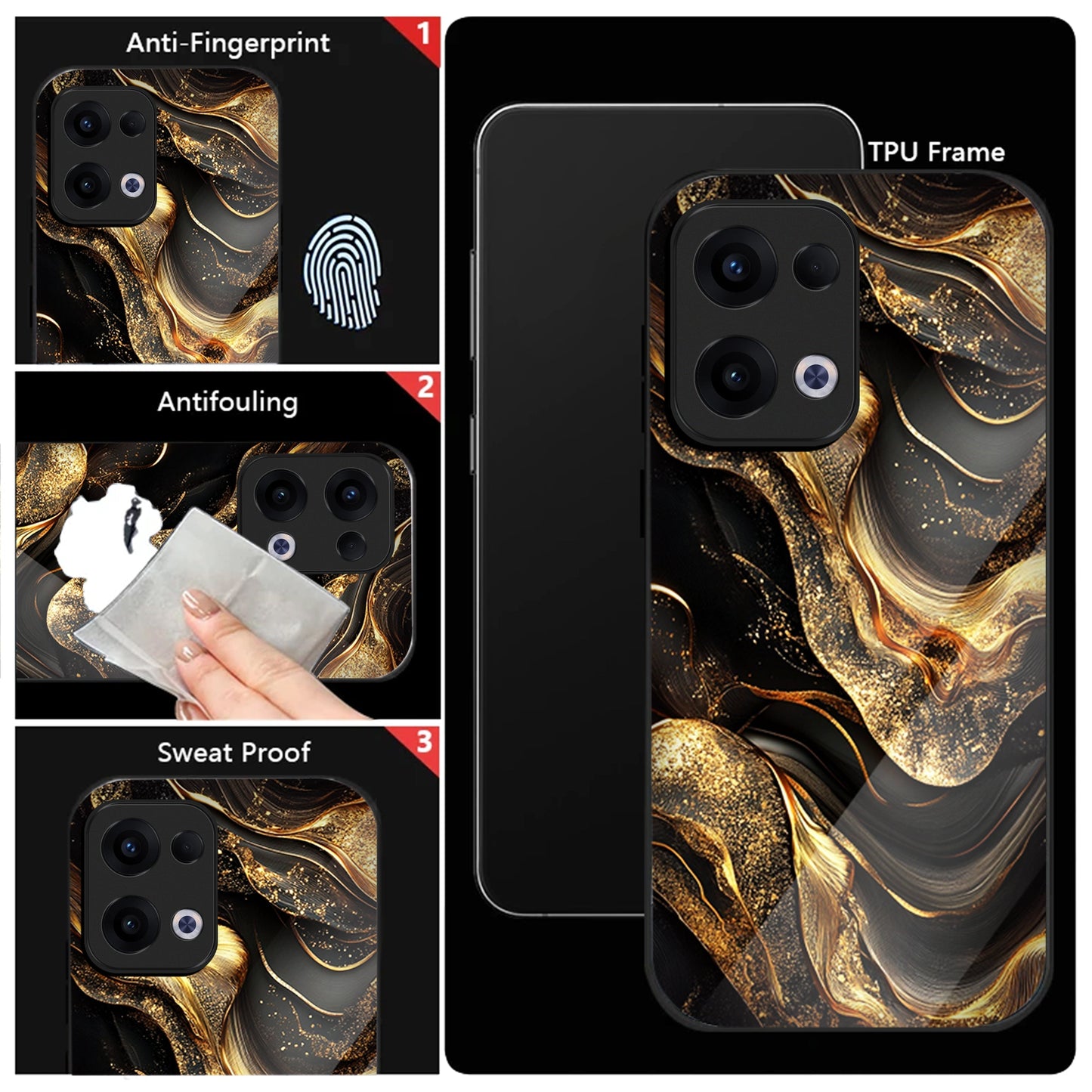 Oppo Reno 13 5G Premium Acrylic Shockproof Glass Back Case (Golden Vortex)