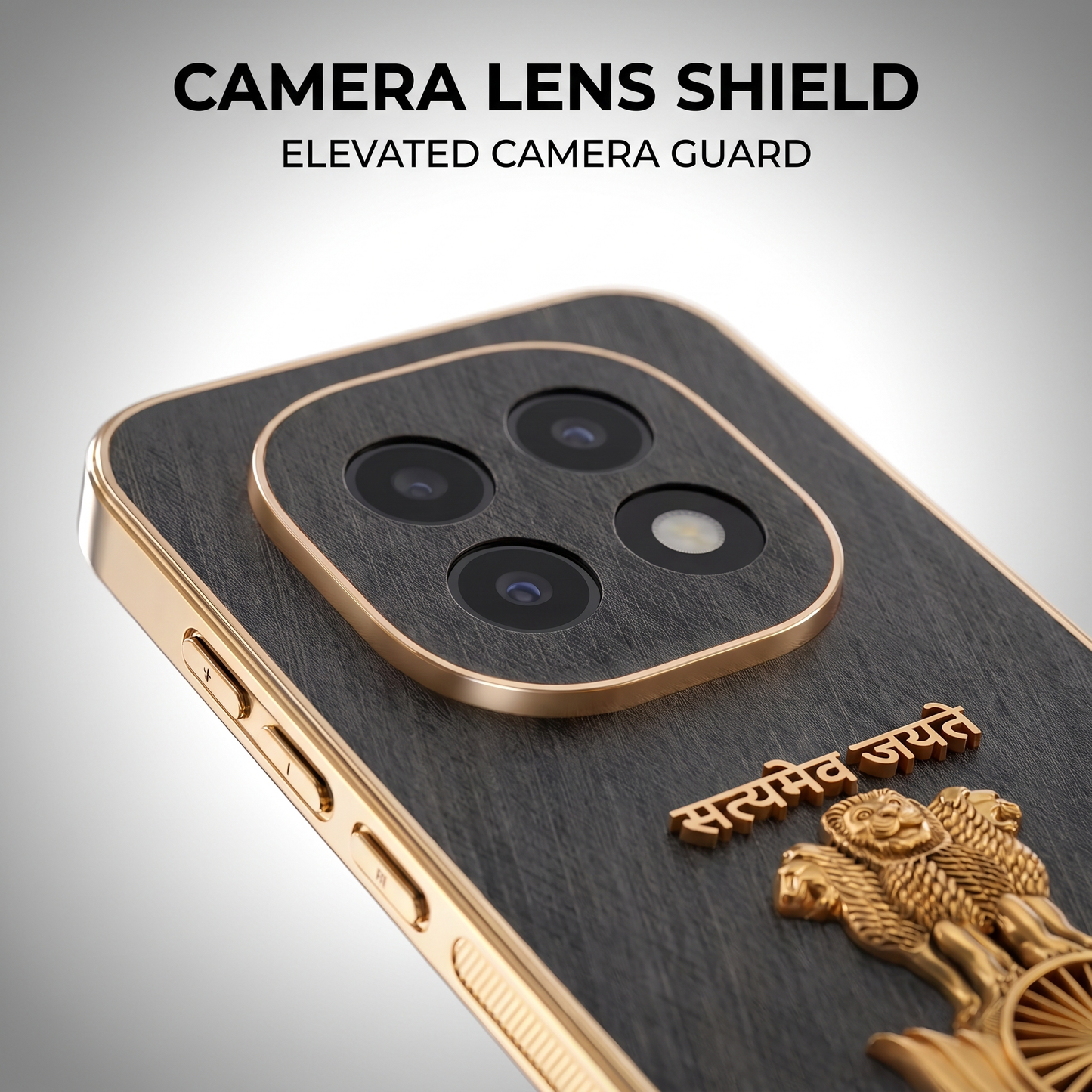Oppo F29 Pro 5G Satyamev Jayate 3D Electroplated Frame Gold Thread Pattern Hard Back Case