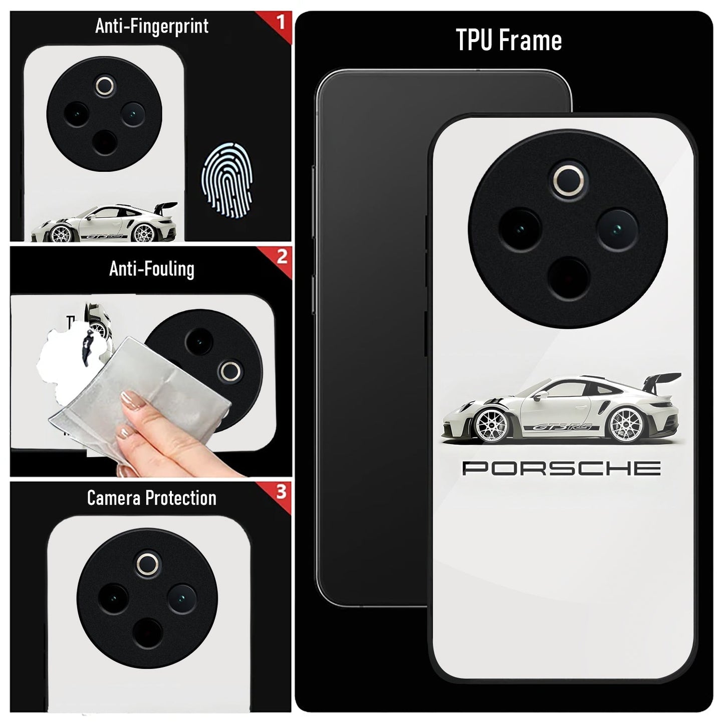 Vivo T4 5G Premium Acrylic Shockproof Glass Back Case (White Porsche)