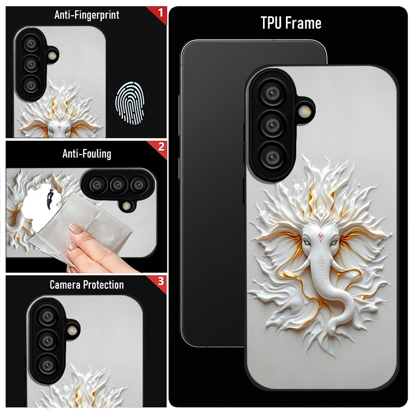 Samsung Galaxy A56 5G Premium Acrylic Shockproof Glass Back Case (White Ganesha)