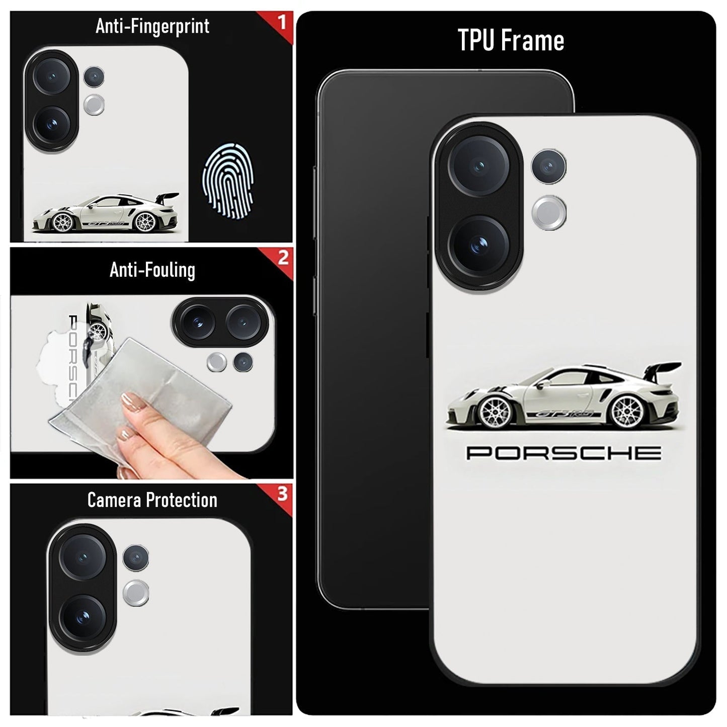 Vivo V60 5G Premium Acrylic Shockproof Glass Back Case (White Porsche)