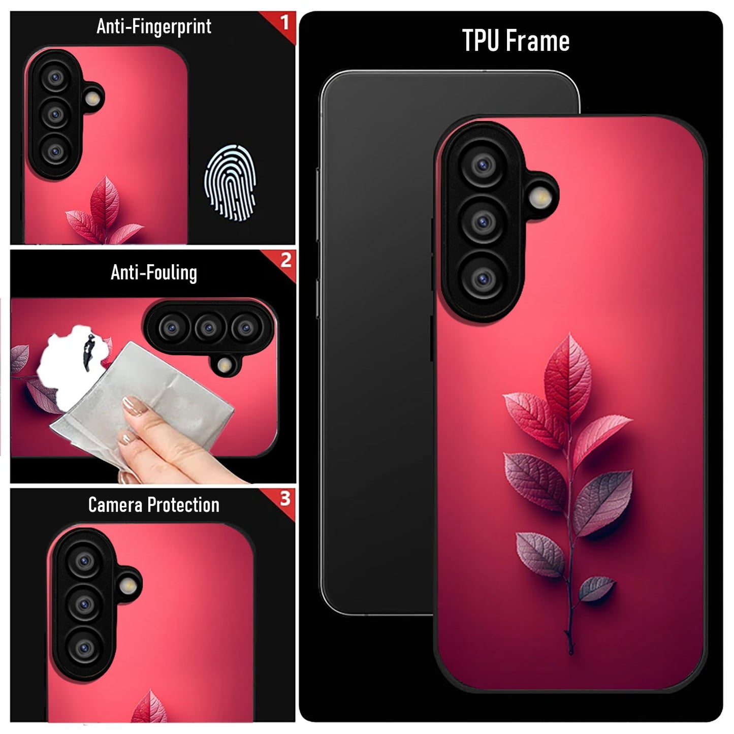 Samsung Galaxy A56 Premium Acrylic Shockproof Glass Back Case (Pink Leaf)