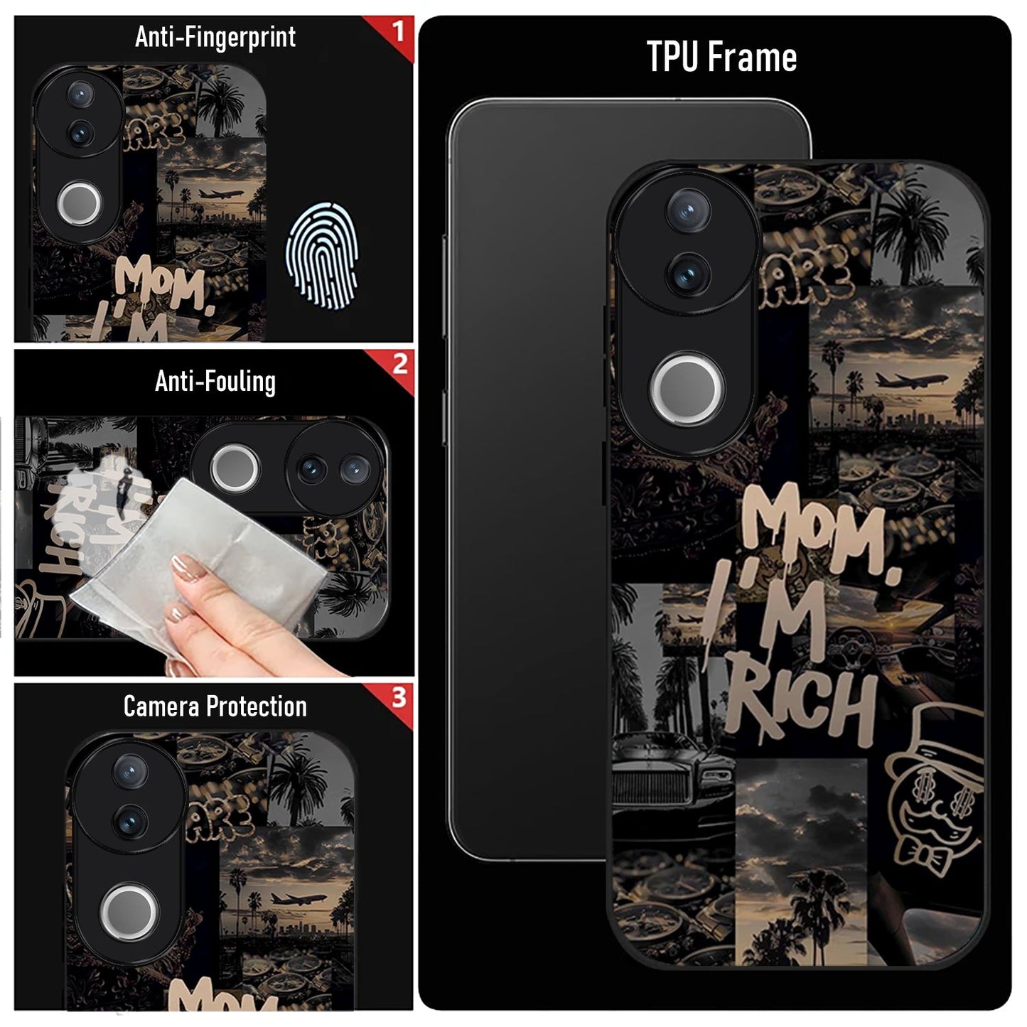 Vivo V50 5G Premium Acrylic Shockproof Glass Back Case (Wealth Vibes)