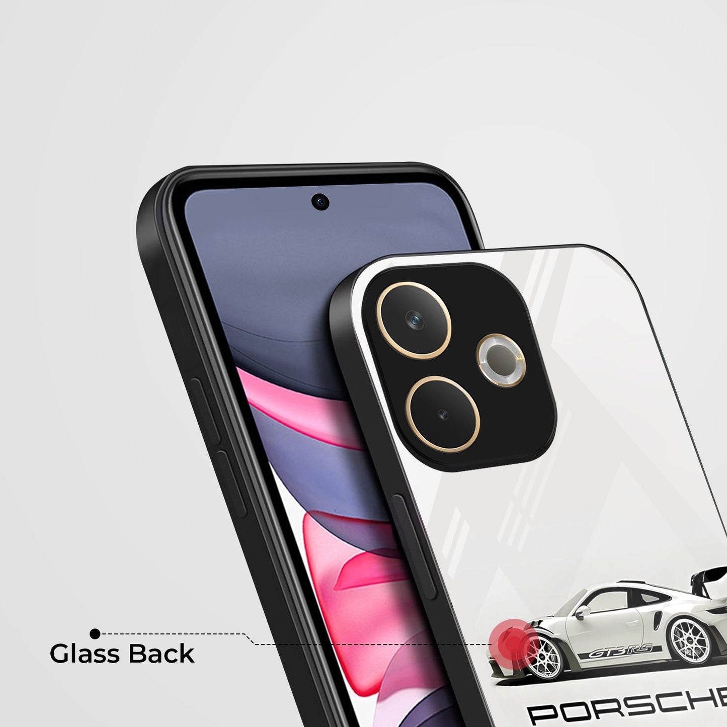 Oppo A5 Pro 5G Premium Acrylic Shockproof Glass Back Case (White Porsche)