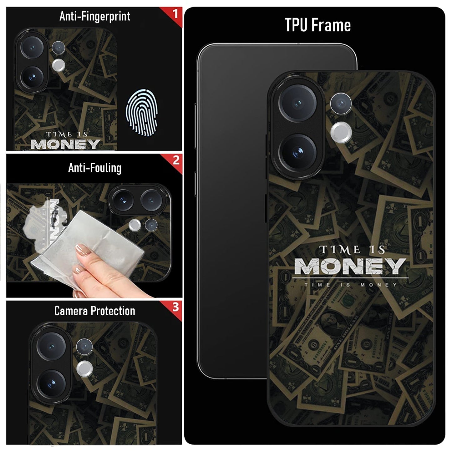 Vivo V60 5G Premium Acrylic Shockproof Glass Back Case (Time Is Money)