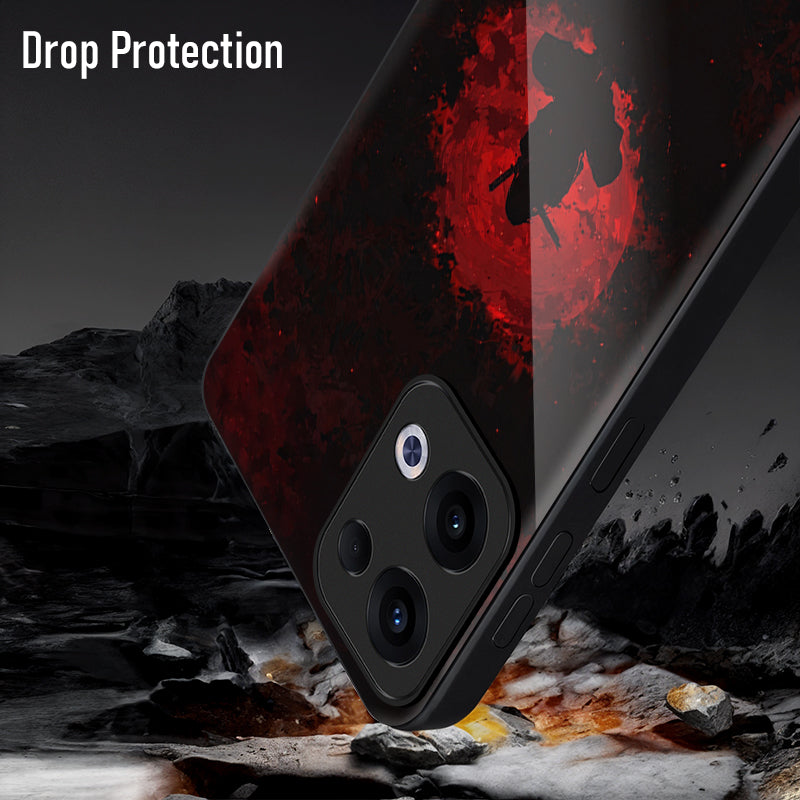 Oppo Reno 13 5G Premium Acrylic Shockproof Glass Back Case (blood-red moon Itachi)