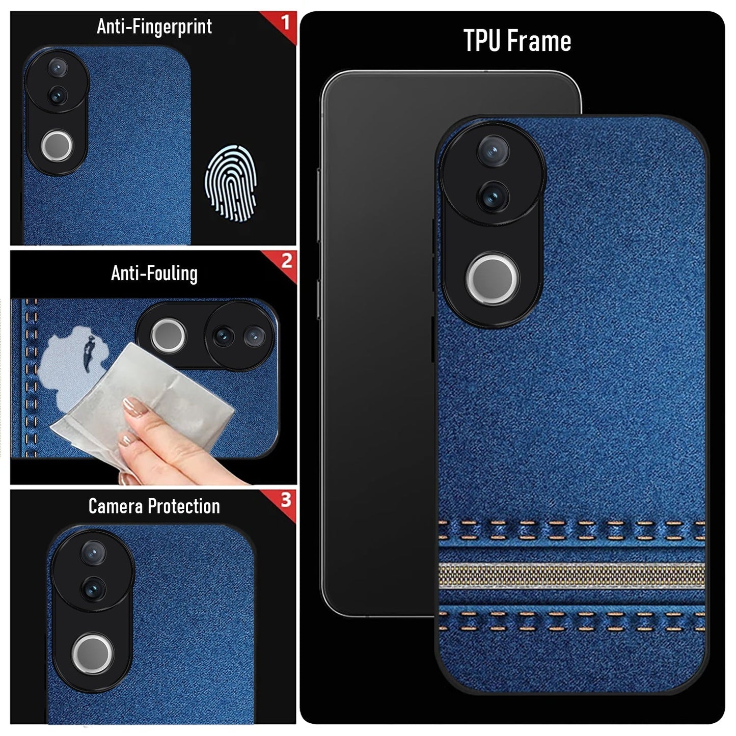 Vivo V50 5G Premium Acrylic Shockproof Glass Back Case (Denim Shield)