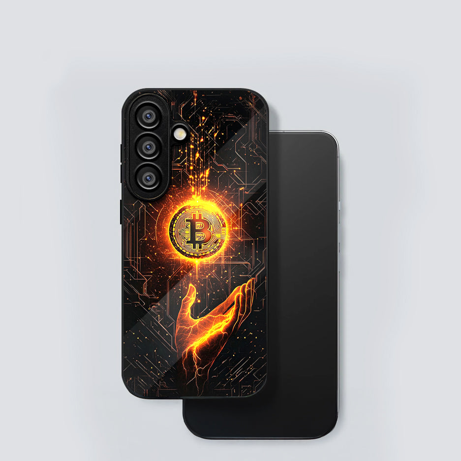 Samsung Galaxy A56 Premium Acrylic Shockproof Glass Back Case (Bitcoin Glow)