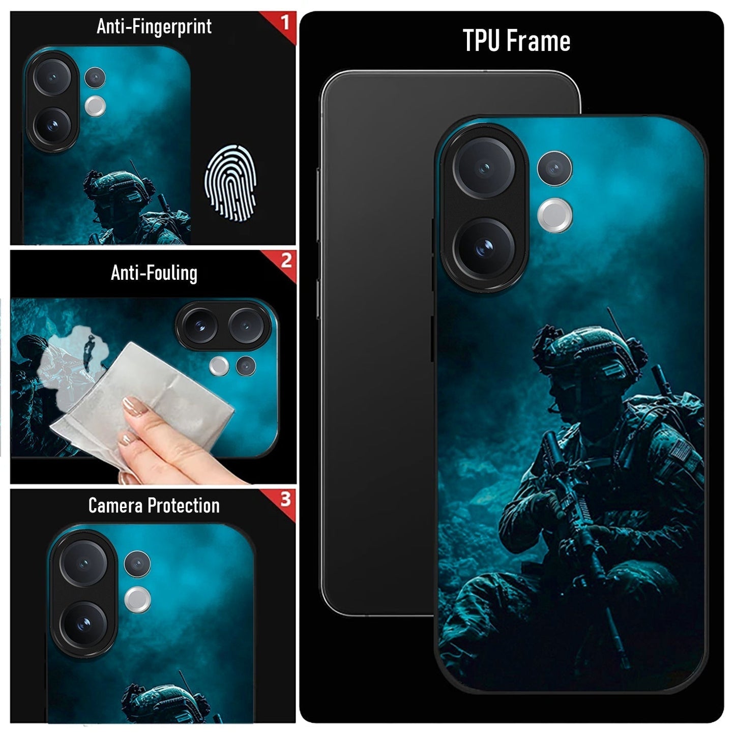 Vivo V60 5G Premium Acrylic Shockproof Glass Back Case (Soldier Case)