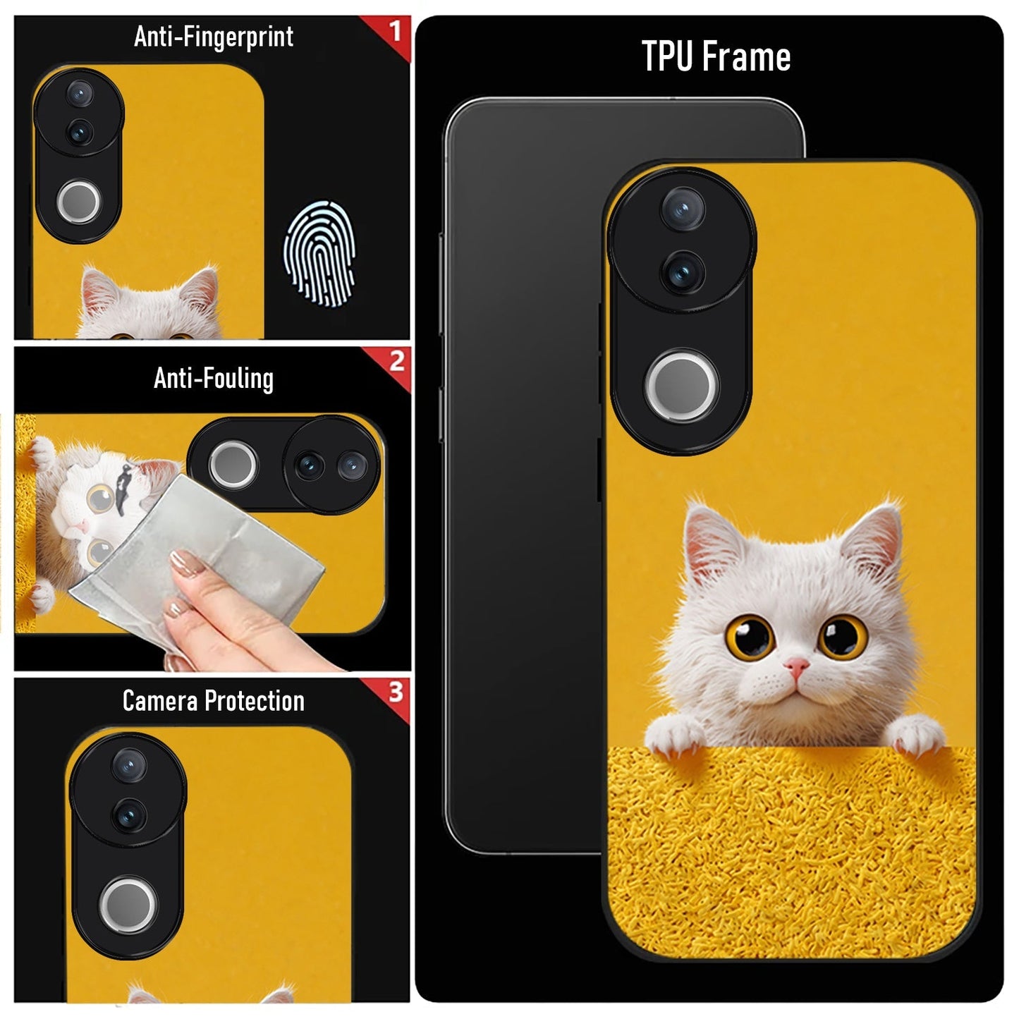 Vivo V50 5G Premium Acrylic Shockproof Glass Back Case (Kitty Charm)