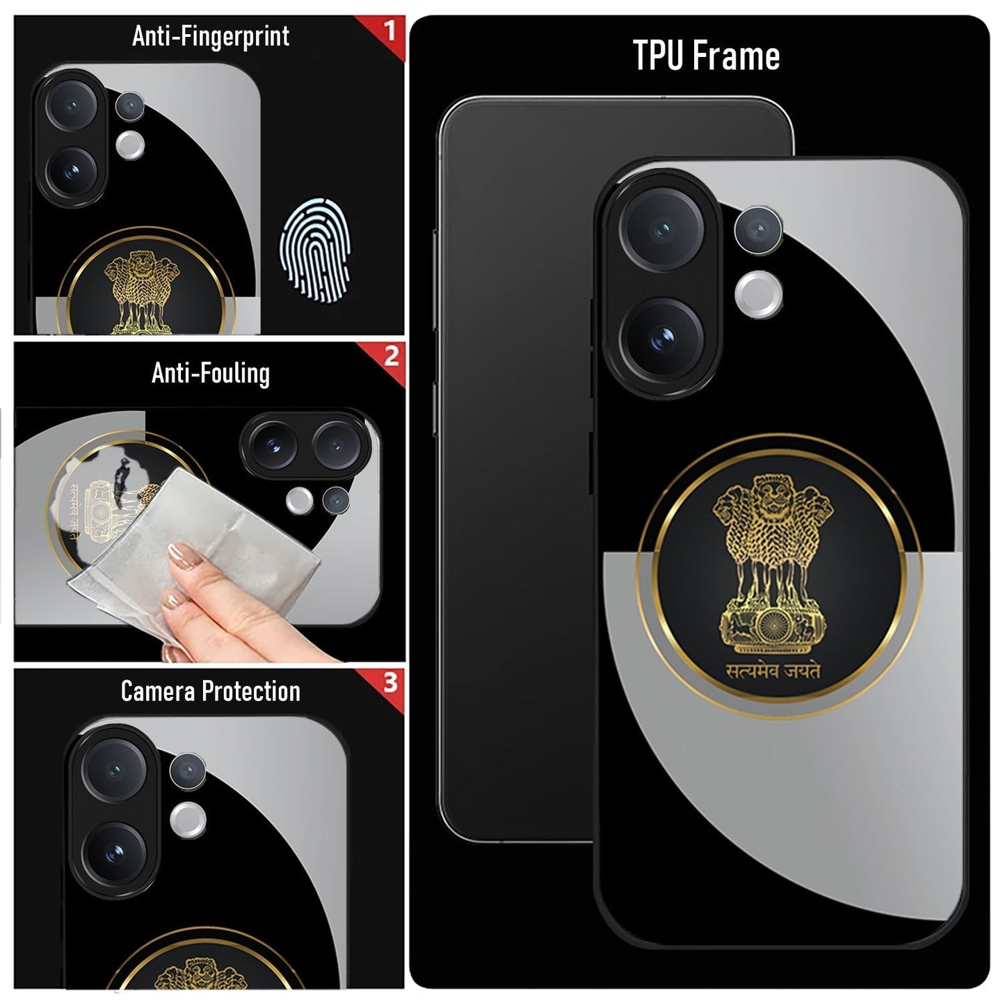 Vivo V60 5G Premium Acrylic Shockproof Glass Back Case (Satyamev Noir)