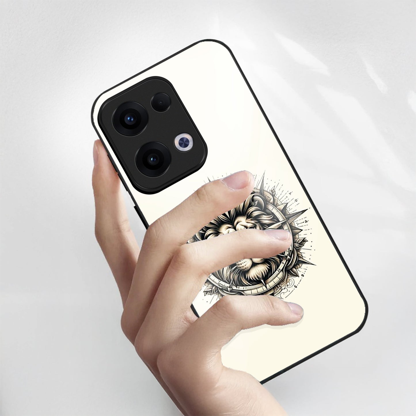 Oppo Reno 13 5G Premium Acrylic Shockproof Glass Back Case (Compass King)