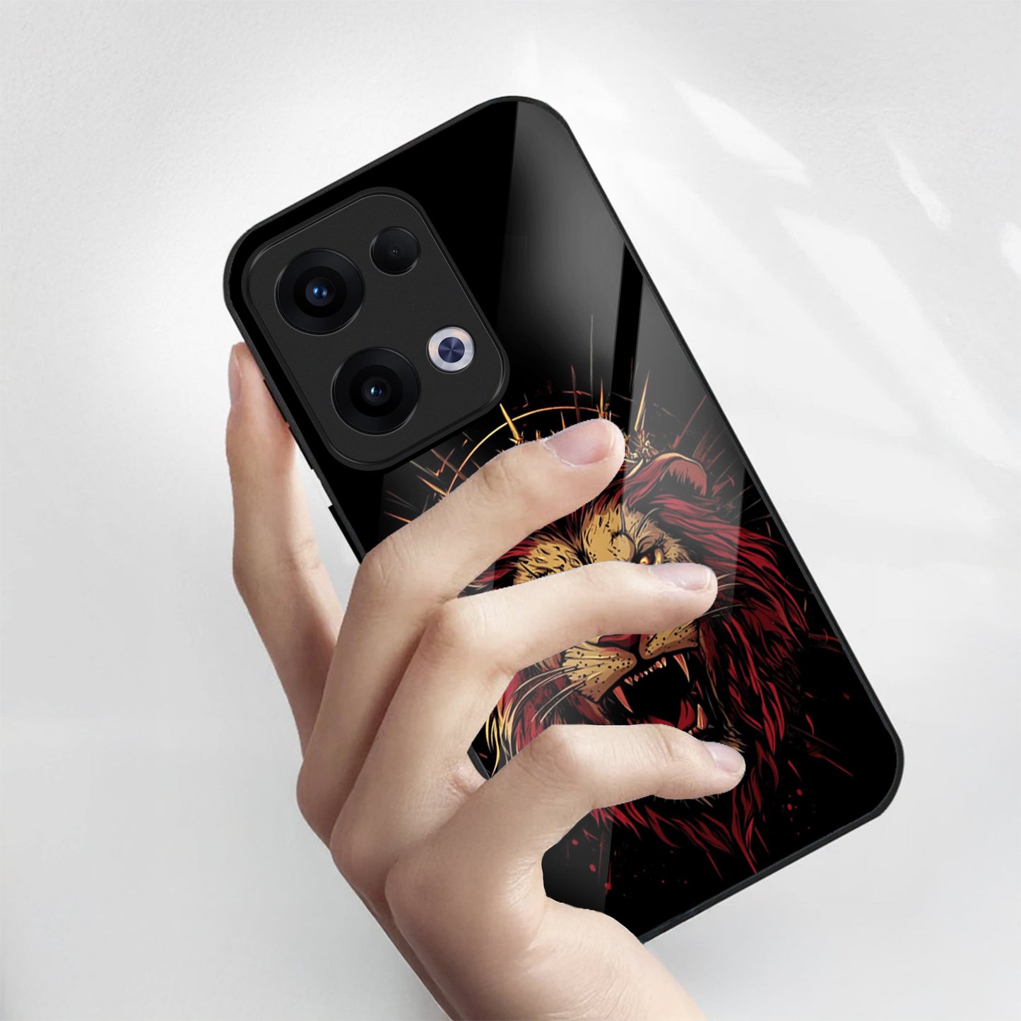 Oppo Reno 13 5G Premium Acrylic Shockproof Glass Back Case (King's Roar)